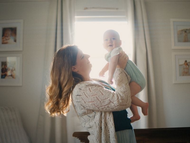 Mom and baby in home