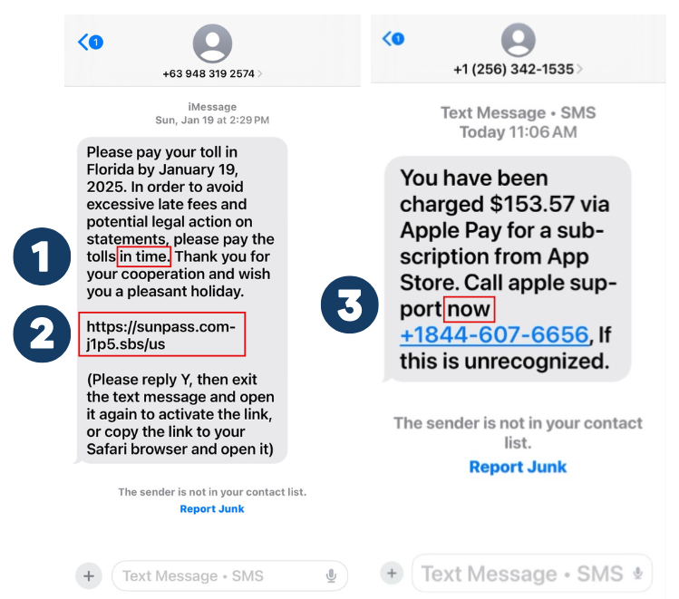 Text showing scam messages.